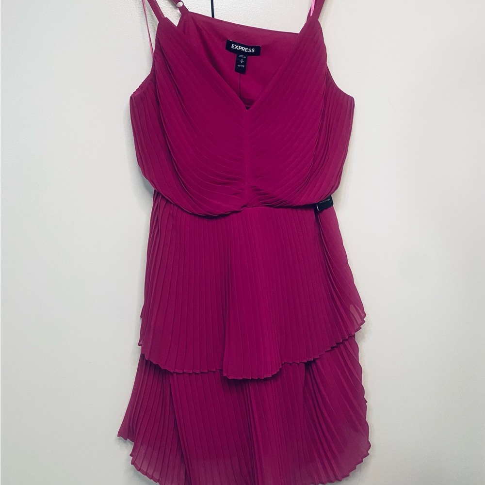 Express Small Fuchsia Pleated Mini Cocktail Dress with Side to Mid-back Cut-outs